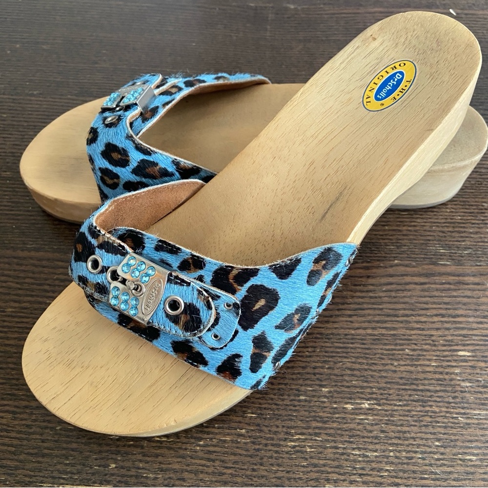 Blue Leopard Print Slide Sandals